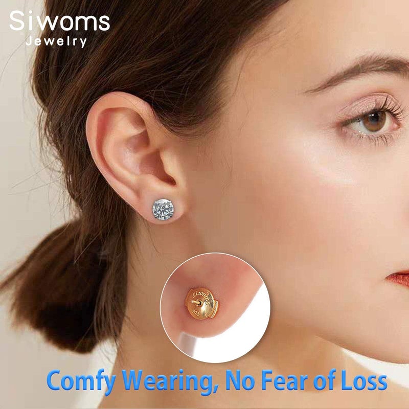 Siwoms 2-Pairs 18K Gold Plated Locking Earring-Back Replacements Secure for Diamond Studs, Hypoallergenic Sterling Silver Backings for Notched Post (0.7ï½ž1.0mm) - Image 4